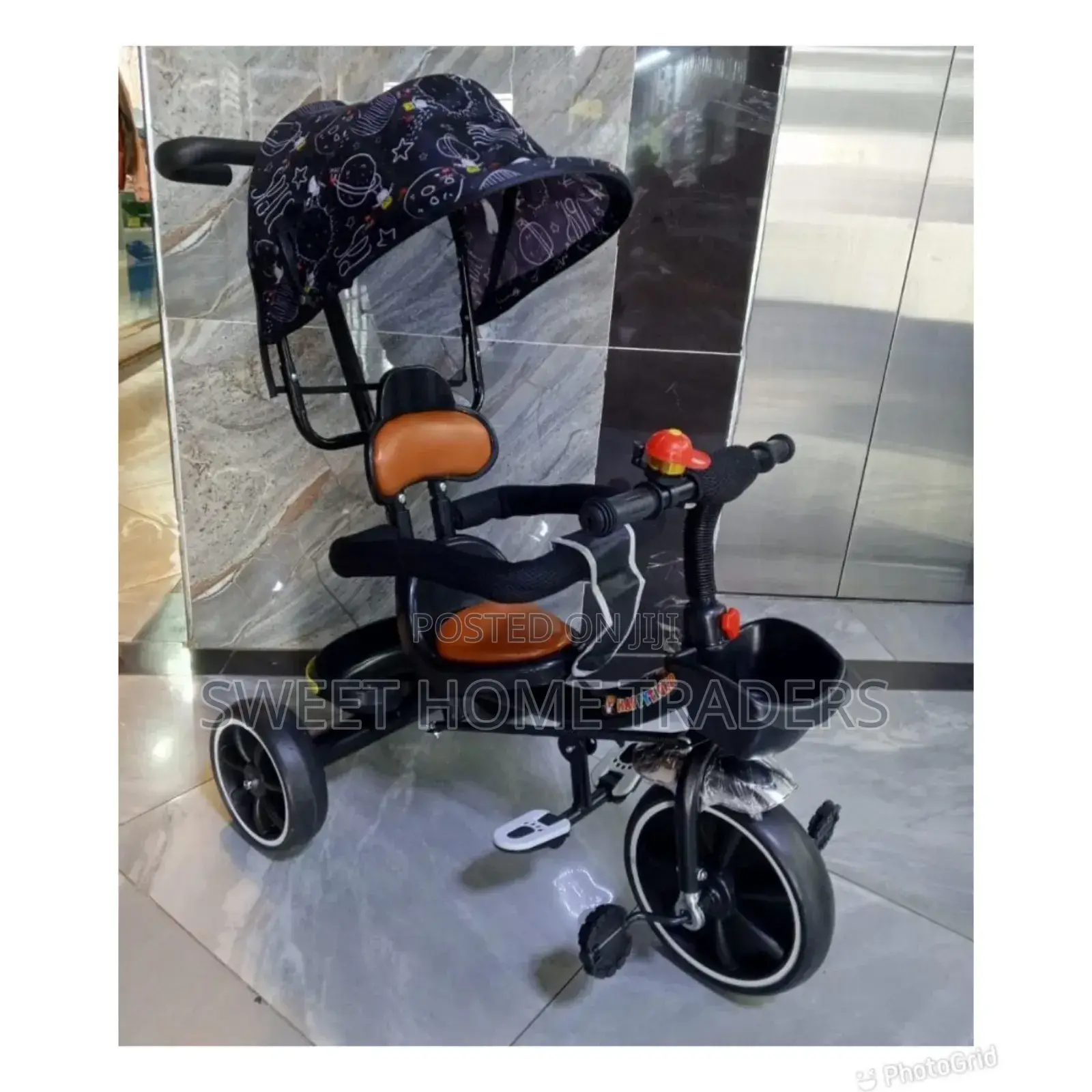 Push Tricycle With Canopy 
Black Orange