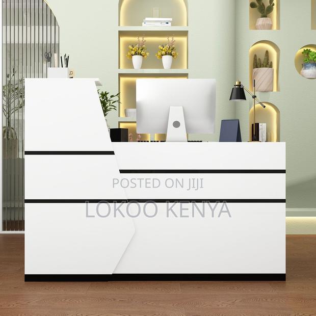 Office Furniture: White L-Shaped Wooden Reception Desk