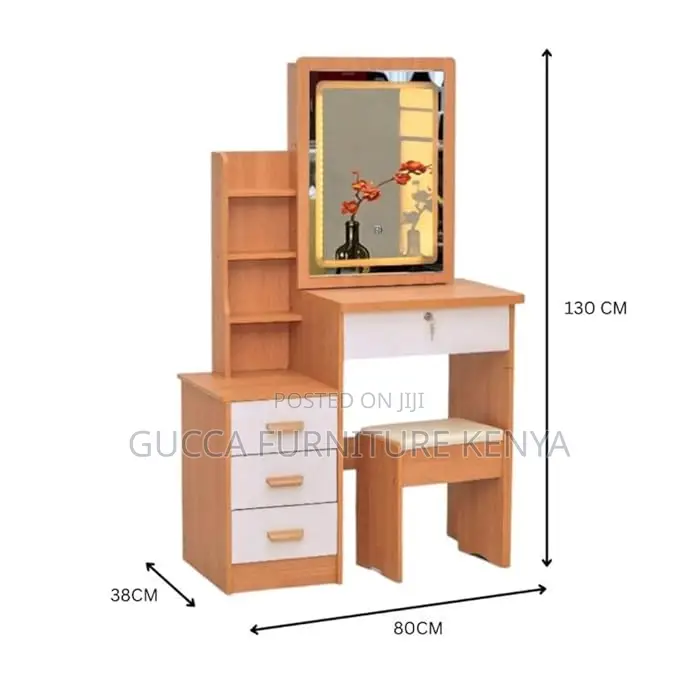 Dressers: Brown Dressing Table Set With Mirror and Stool