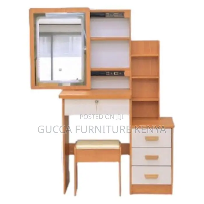 Dressers: Brown Dressing Table Set With Mirror and Stool
