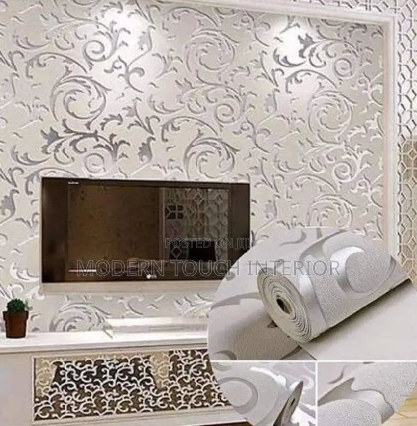 White Damask 3D Wallpaper
