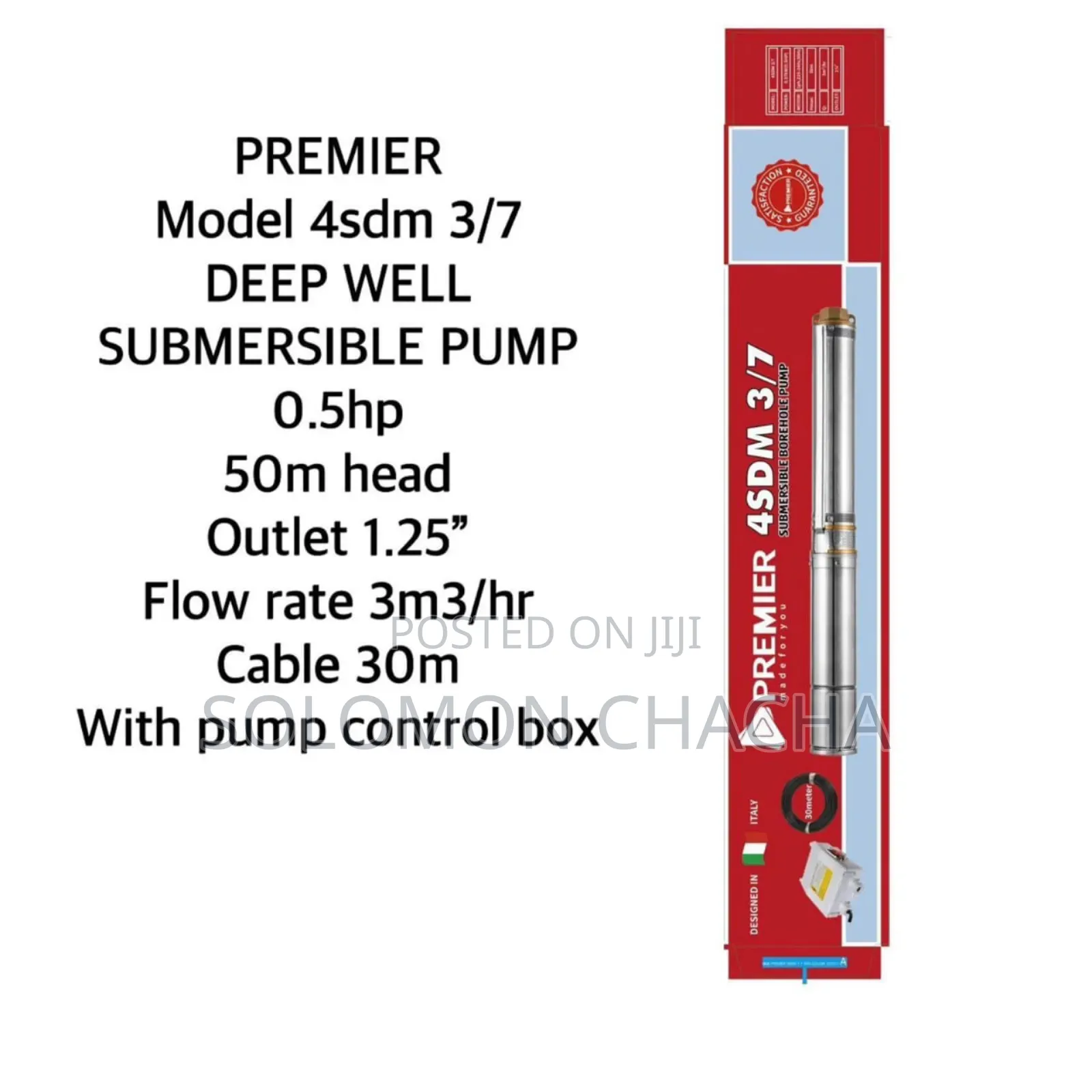 Premier 0.5hp 50M MODEL 4sdm Deep Well Submersible Pump