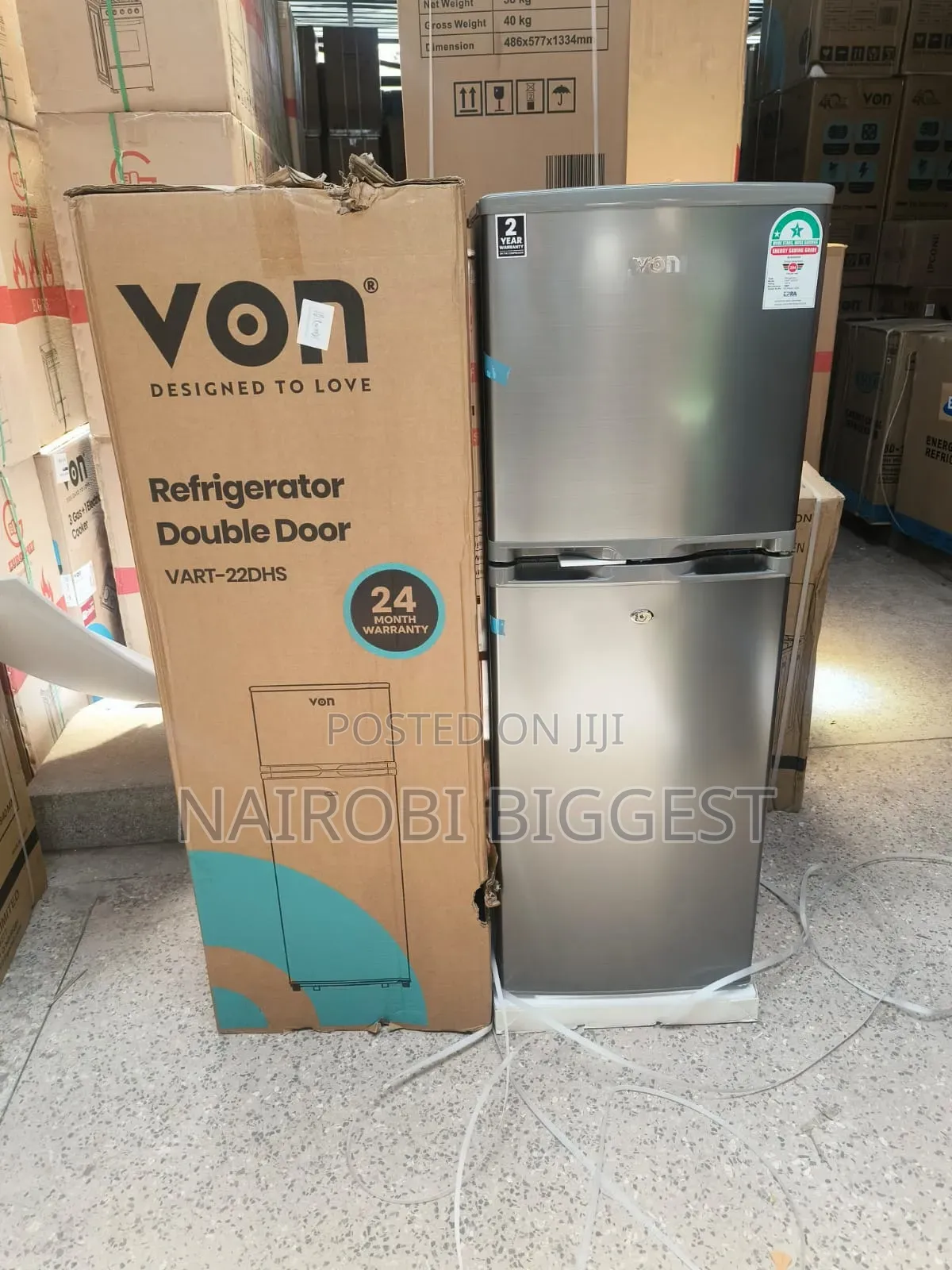 Von 134litres Dark Silver Double-Door Refrigerator