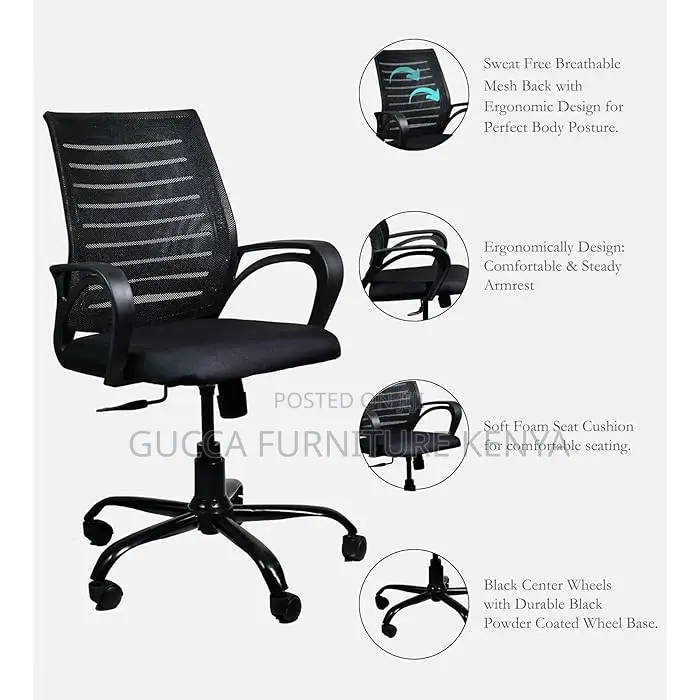 Office Chairs: Strong Mesh Black Workstation Office Chair