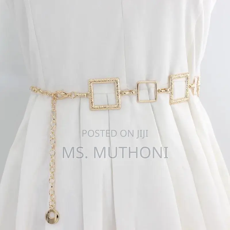 Women's Gold Geometric Metal Tassel Long Pendant Chain Belt