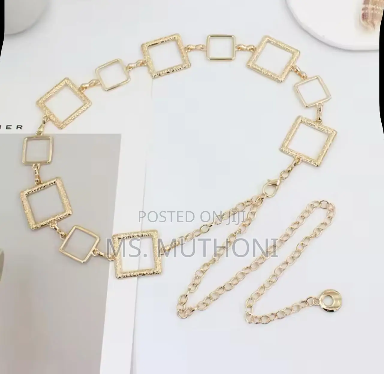 Women's Gold Geometric Metal Tassel Long Pendant Chain Belt