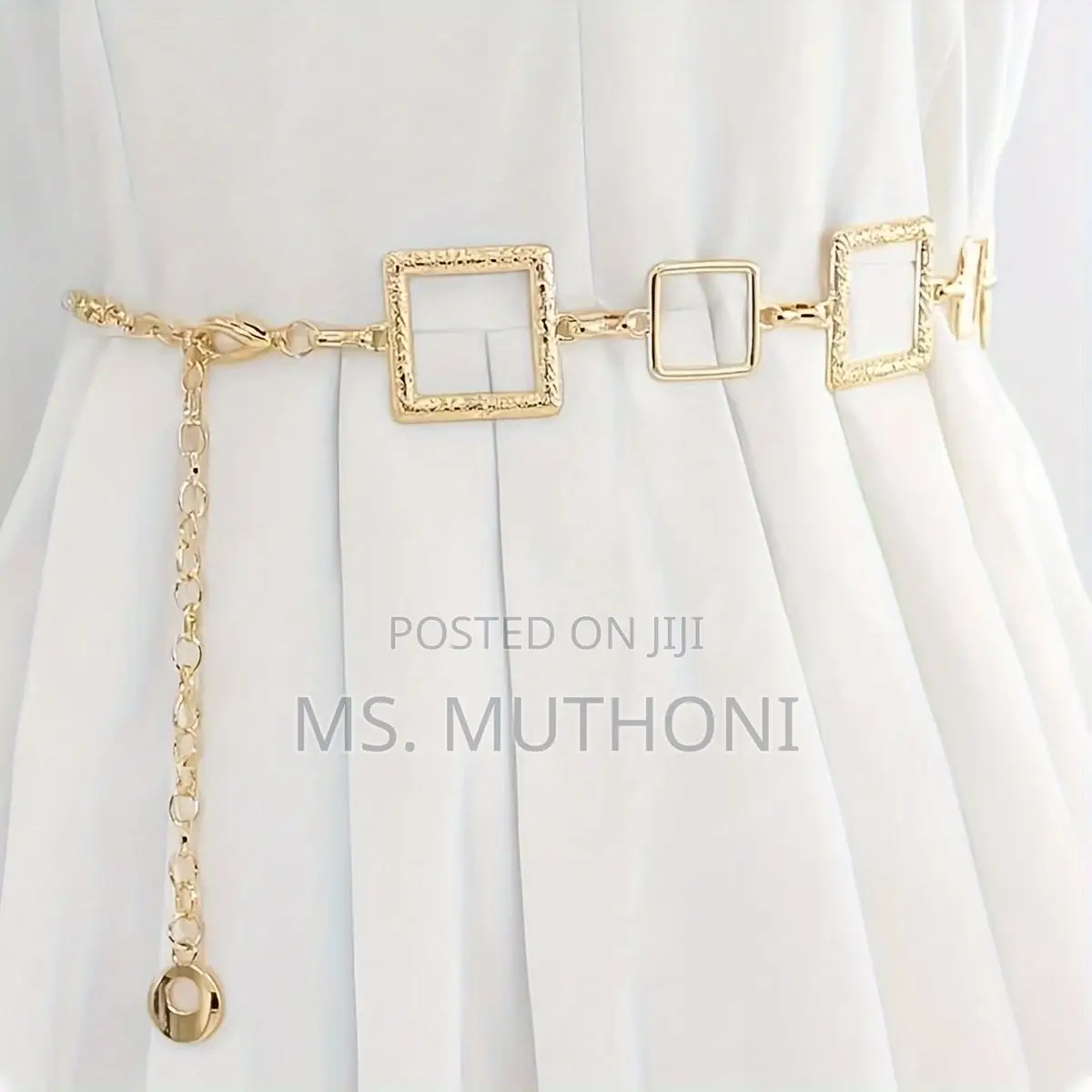 Women's Gold Geometric Metal Tassel Long Pendant Chain Belt