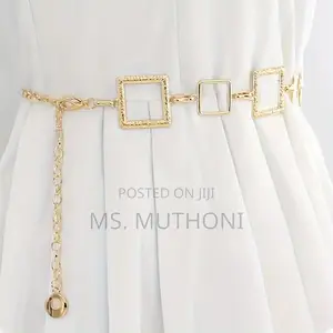 Women's Gold Geometric Metal Tassel Long Pendant Chain Belt