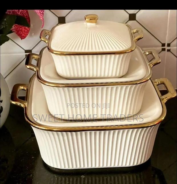 3 PCS Ceramic Soup Pot Creamy