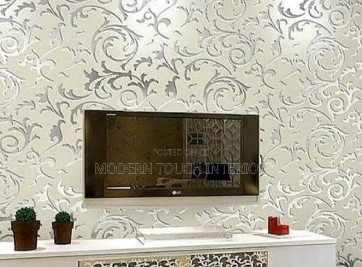 3D Silver Damask Wallpaper
