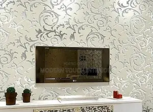 3D Silver Damask Wallpaper
