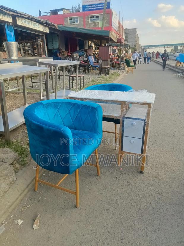 Manicure Set, Marble Table and Turkuish Blue Seats - main view