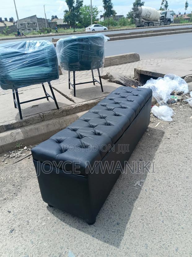 Ottoman 5ft, Black Leather - main view