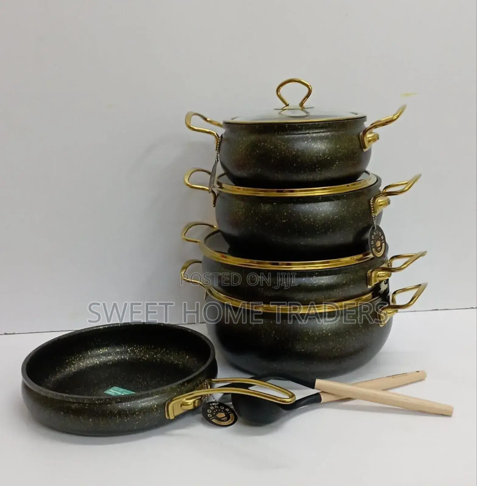 9 PCS Granite Coating Cookware Set Black
