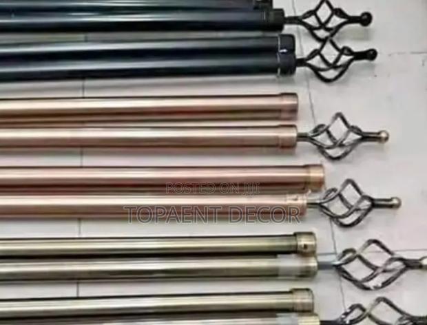 Black, Brown and Grey Adjustable Window Curtain Rods - main view