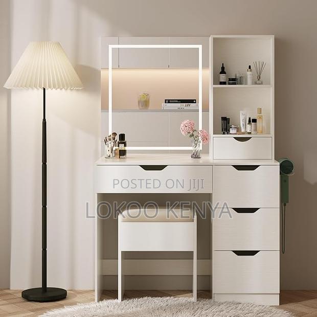 Dressers: White Vanity Dressing Desk With Led Lights Mirror