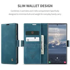 Samsung Galaxy S24 Ultra Wallet Suede Leather Case Blue
