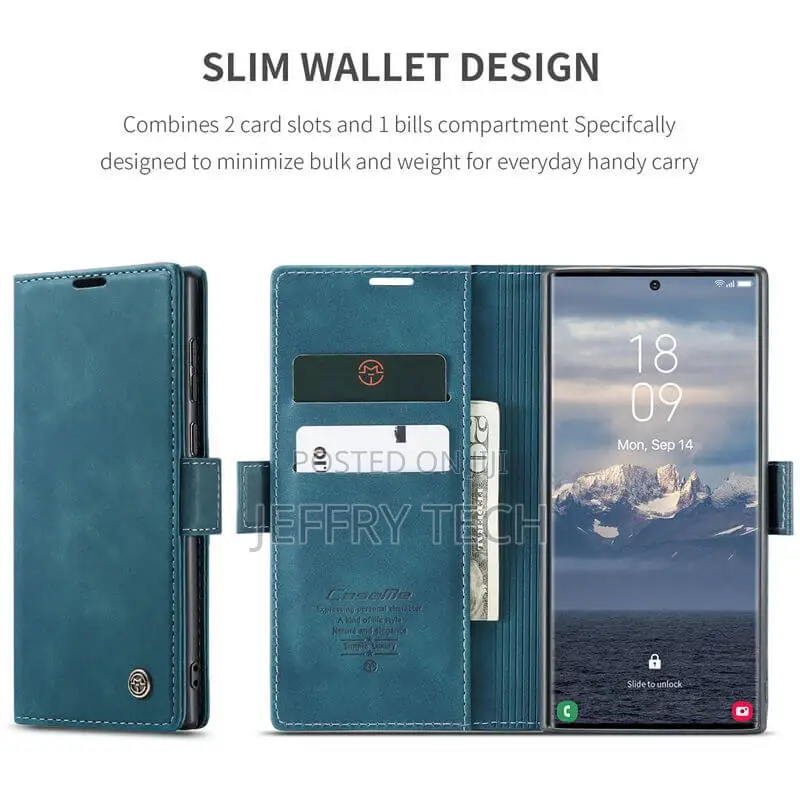 Samsung Galaxy S24 Ultra Wallet Suede Leather Case Blue