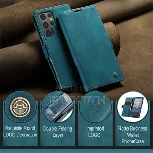 Samsung Galaxy S24 Ultra Wallet Suede Leather Case Blue