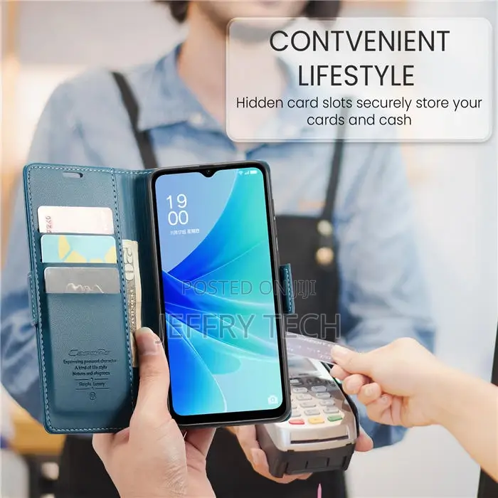 OPPO A57 Wallet RFID Blocking Magnetic Buckle Case Blue