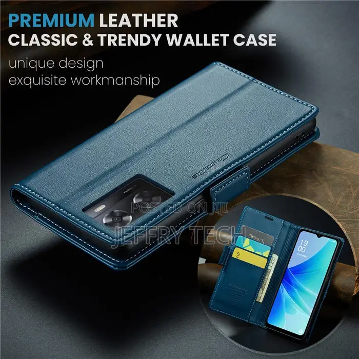 OPPO A57 Wallet RFID Blocking Magnetic Buckle Case Blue
