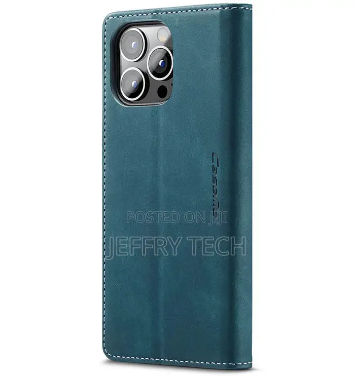 iPhone 13 Pro Kickstand Wallet Magnetic Flip Case Blue