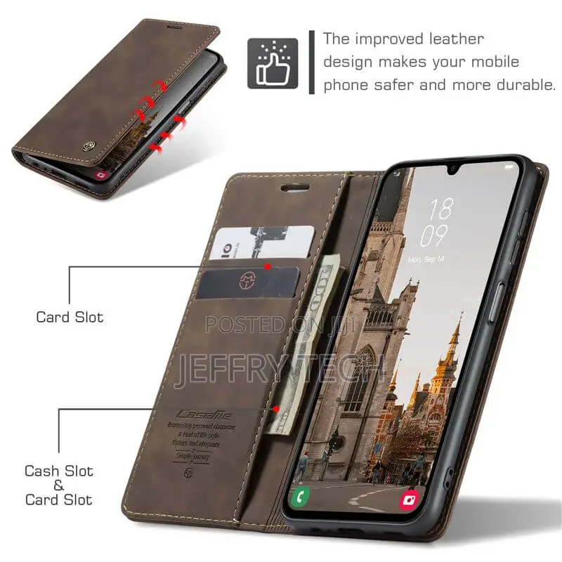 Samsung Galaxy A15 Wallet Suede Leather Case Coffee