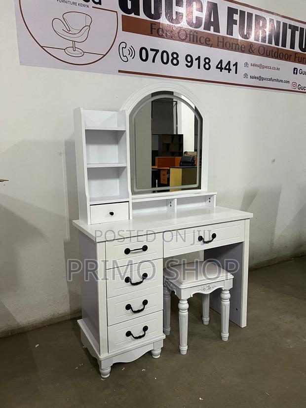Dressing Table With Sliding LED Mirror, Drawers and Stool - main view
