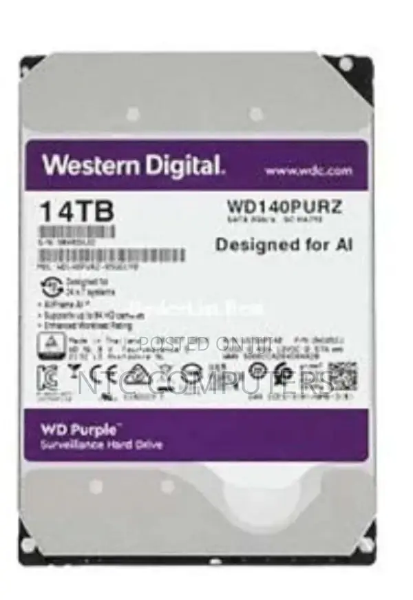 WD Purple Surveillance Hard Drive 14TB, 512MB - WD140PURZ