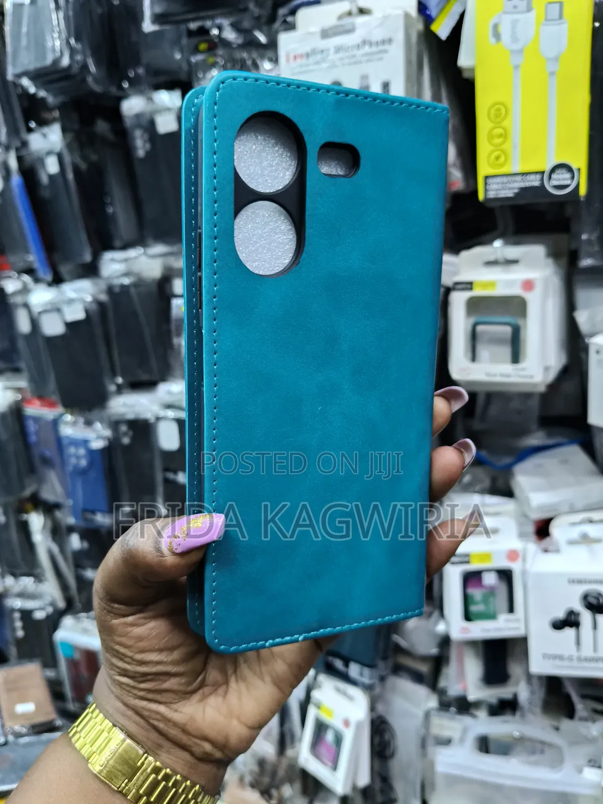 Tecno Pova 5 Leather Flip Case (Green, Black and Brown)