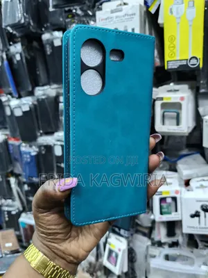 Tecno Pova 5 Leather Flip Case (Green, Black and Brown)