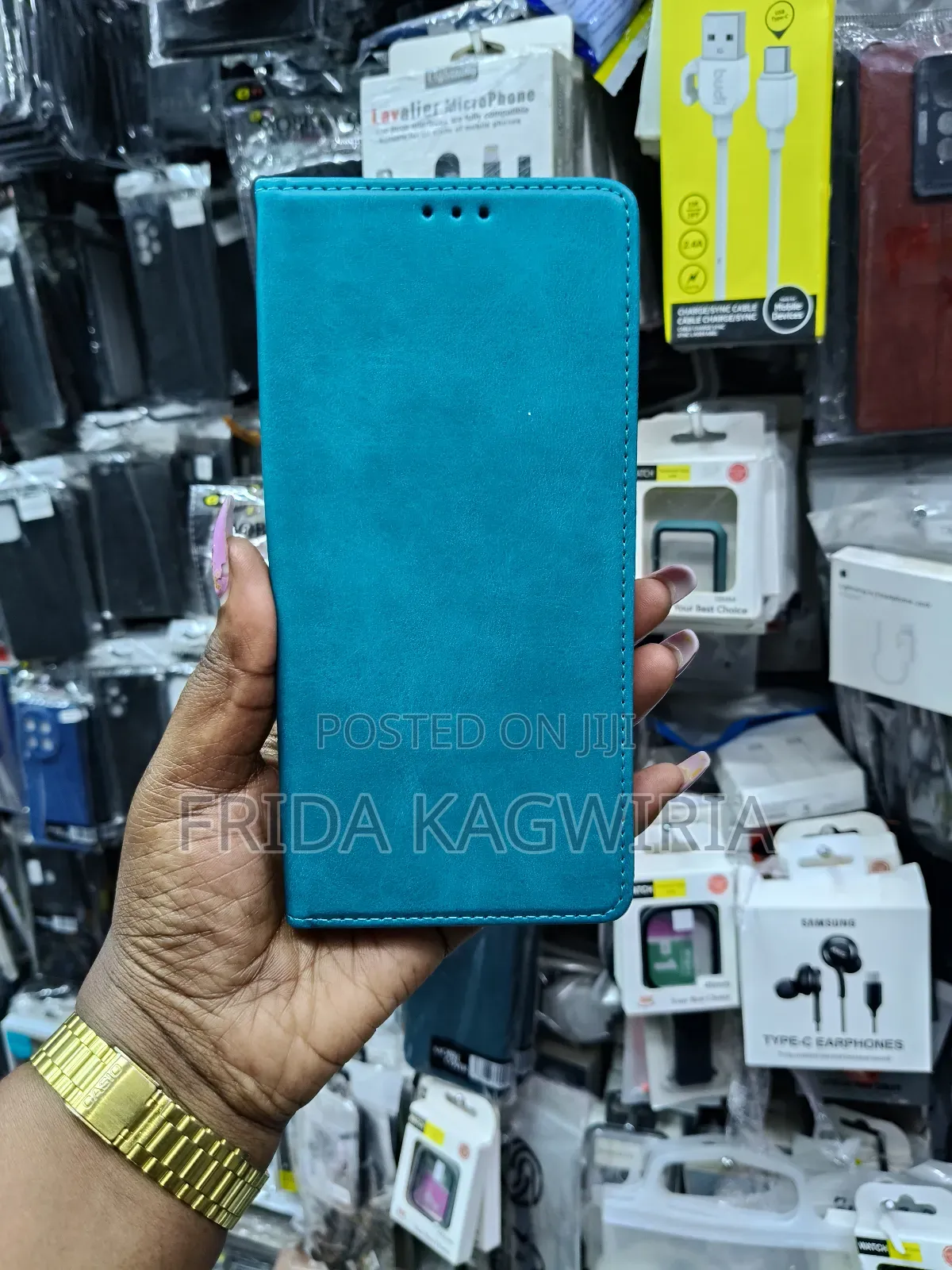 Tecno Pova 5 Leather Flip Case (Green, Black and Brown)