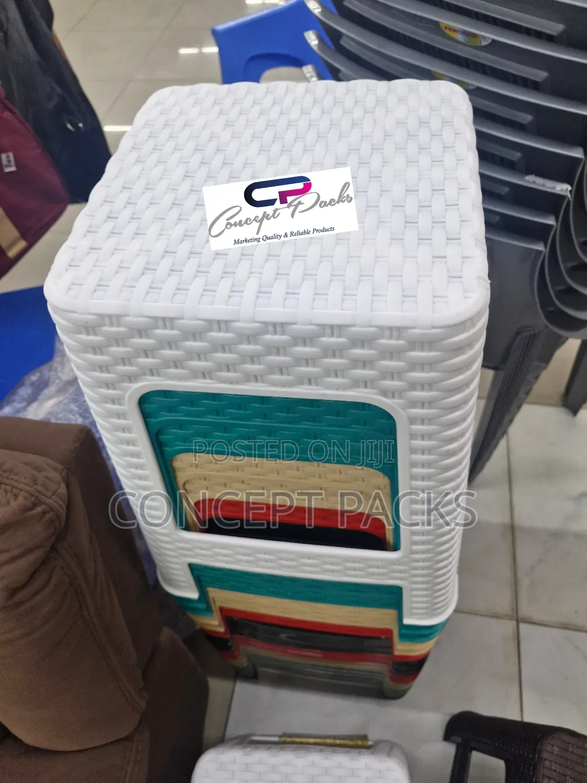 White Bamboo Plastic Stool