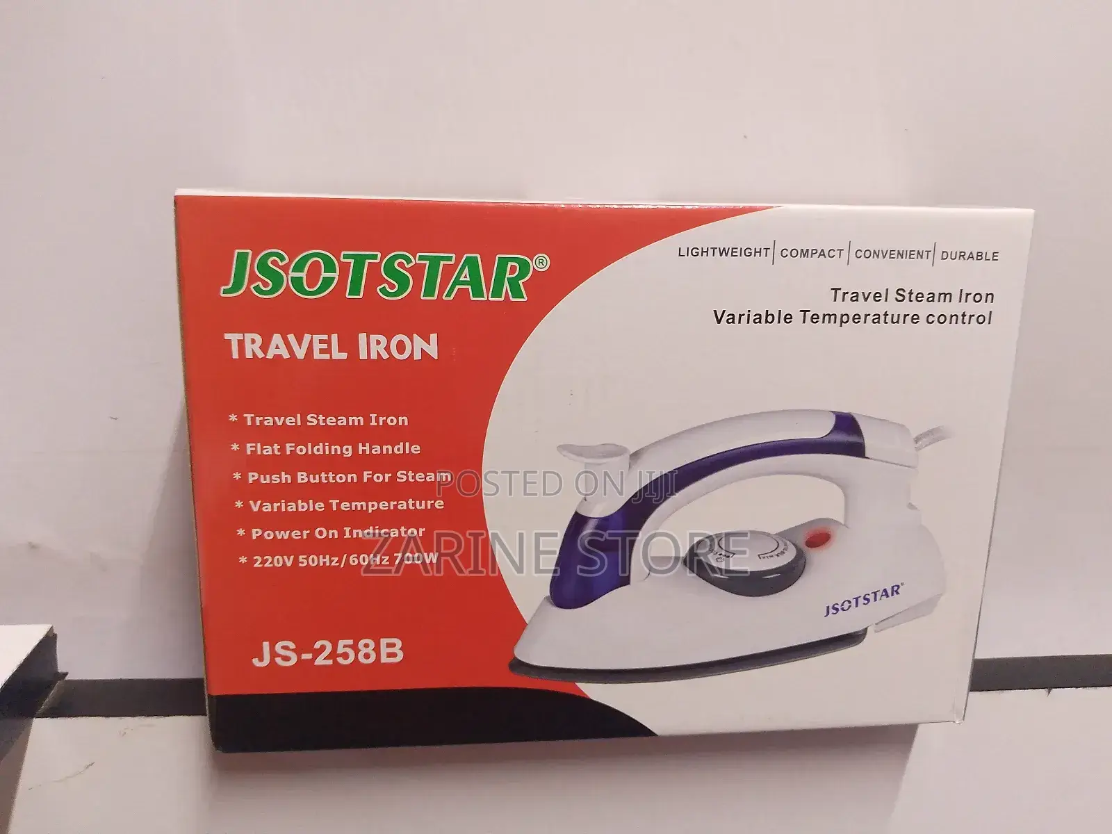 Travel Iron JS-258B Palm Siz Steam Iron, Variable Temperatur