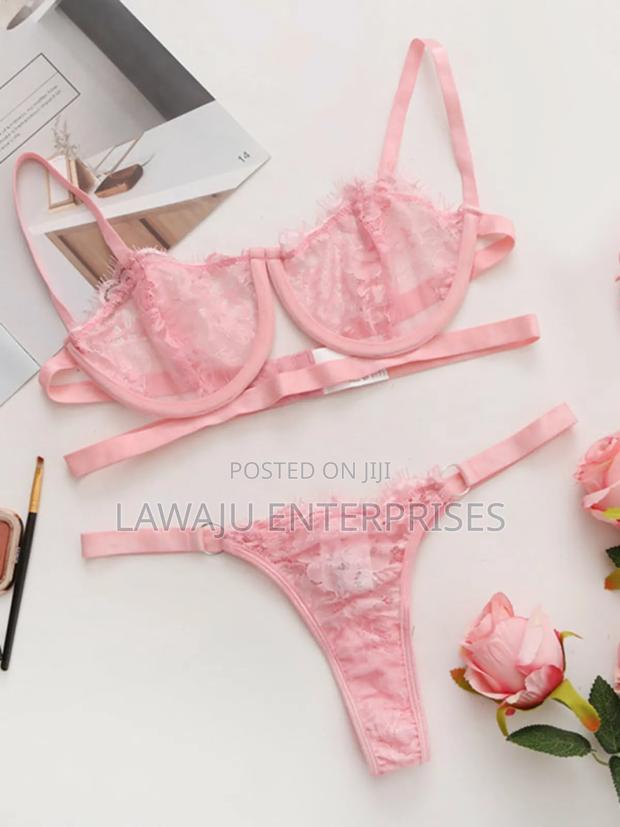 2PC Pink Flower Lace Lingerie - thumbnail 3