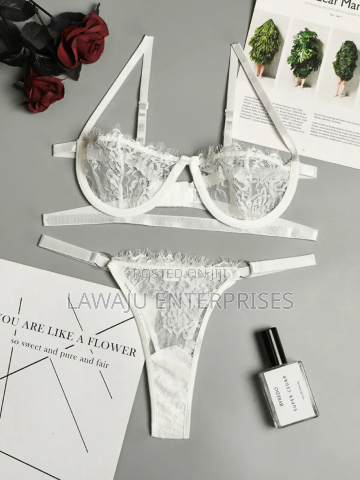 2pc White Flower Lace Lingerie