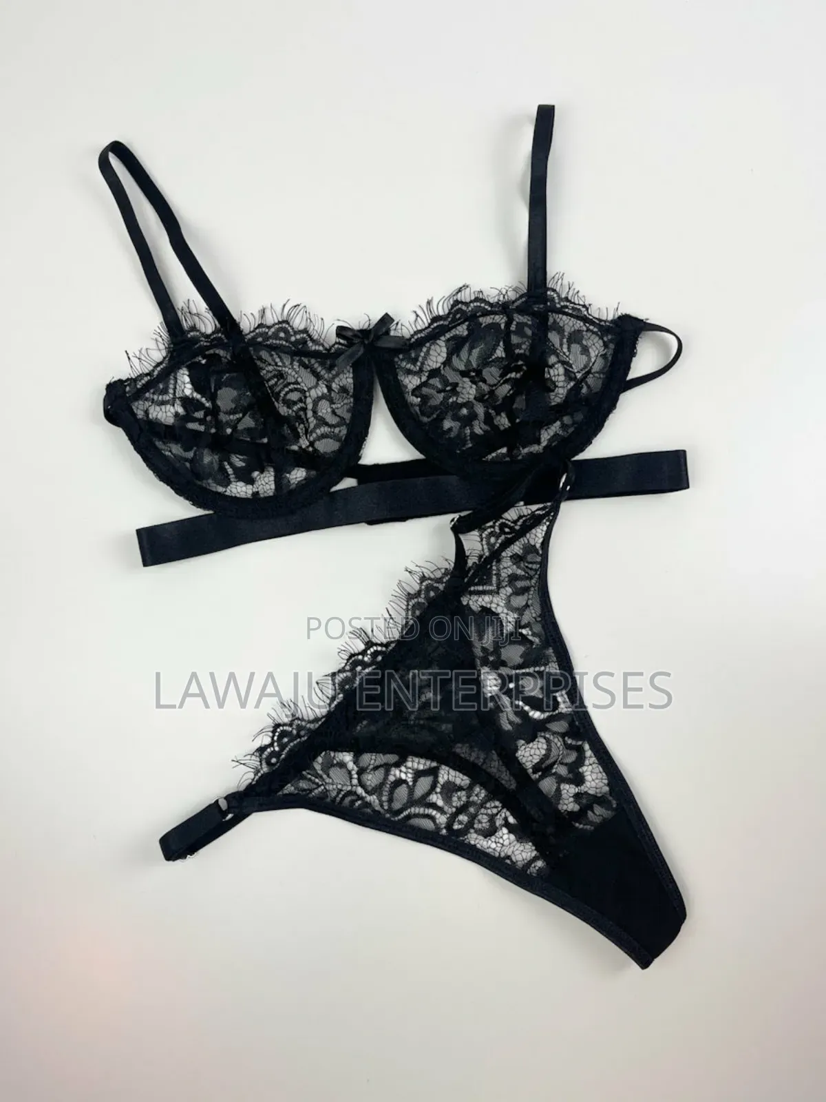 2PC Black Flower Lace Lingerie