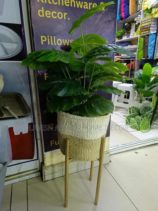 Kiondo Sisal Basket + Artificial Plastic Plant and a Stand