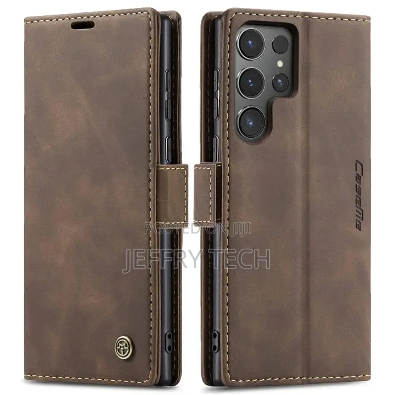 Samsung Galaxy S24 Ultra Wallet Suede Leather Case Coffee