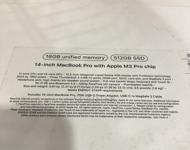New Laptop Apple MacBook Pro 18GB Apple M3 Pro SSD 512GB - thumbnail 3