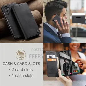 Samsung Galaxy A15 Wallet Suede Leather Case Black