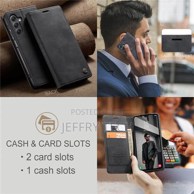 Samsung Galaxy A15 Wallet Suede Leather Case Black - thumbnail 2