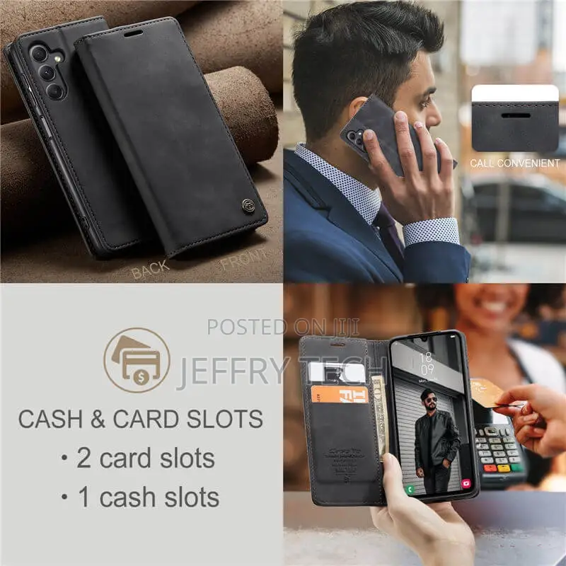 Samsung Galaxy A15 Wallet Suede Leather Case Black