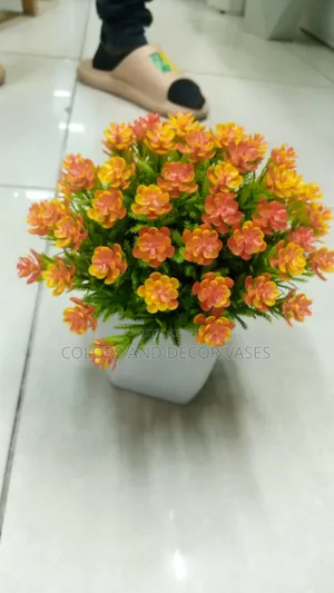 Table Top Bonsai Flowers White and Orange