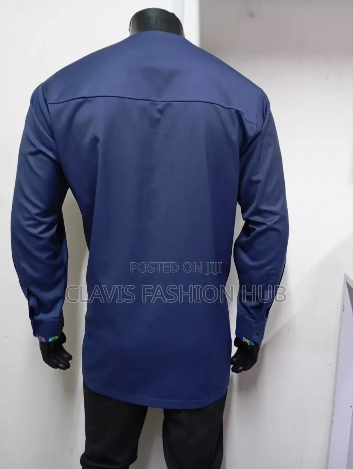 Nvy Blue Africa Shirt With Ankara Print
