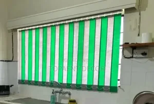 Green and White Kitchen Window Curtain Blinds
