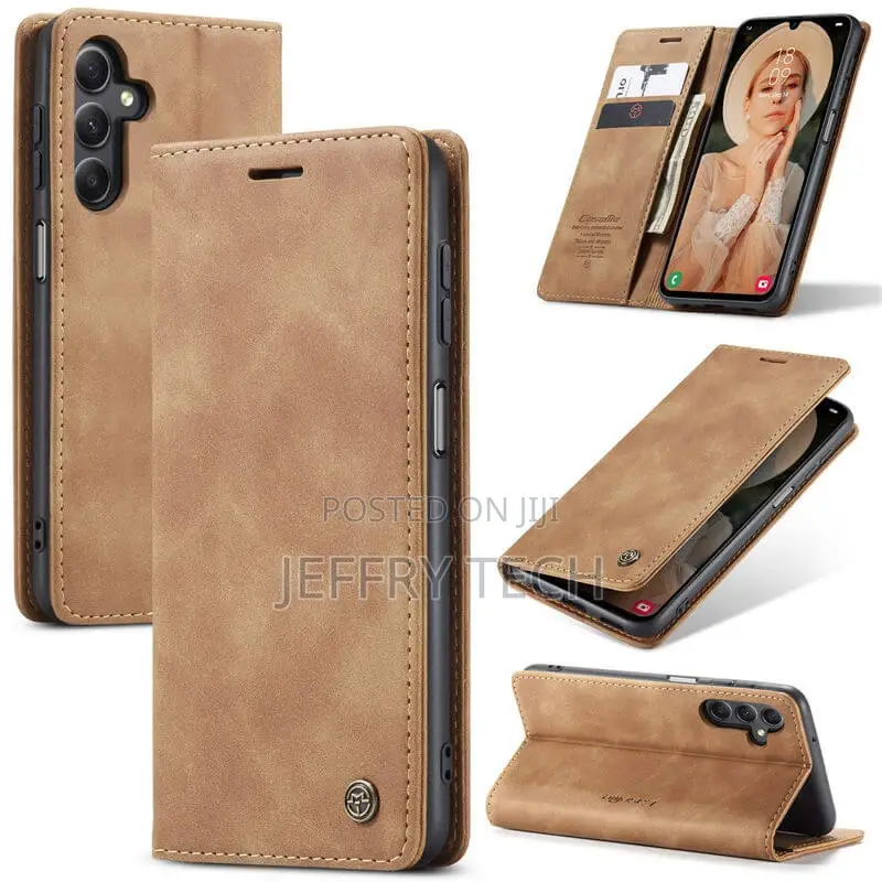 Samsung Galaxy A15 Wallet Suede Leather Case Brown