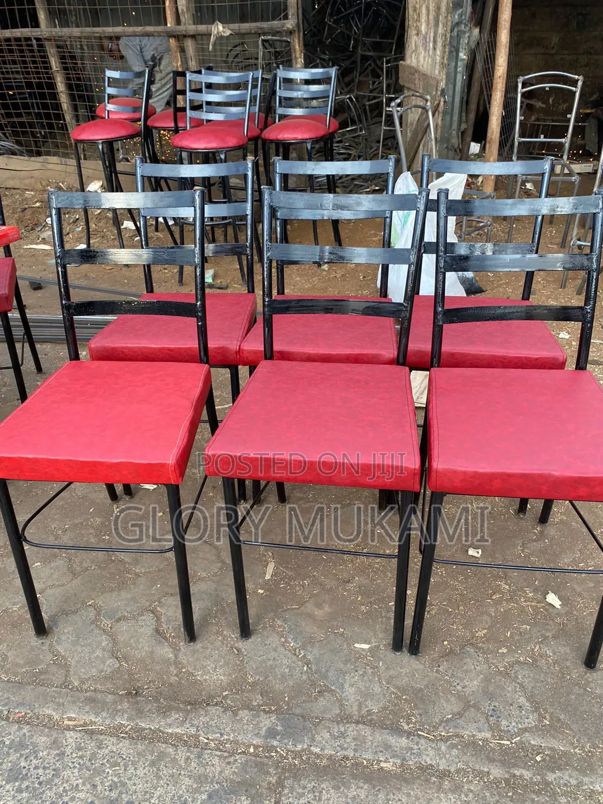 Red Low Squared Flat Restaurants and Bar Chairs