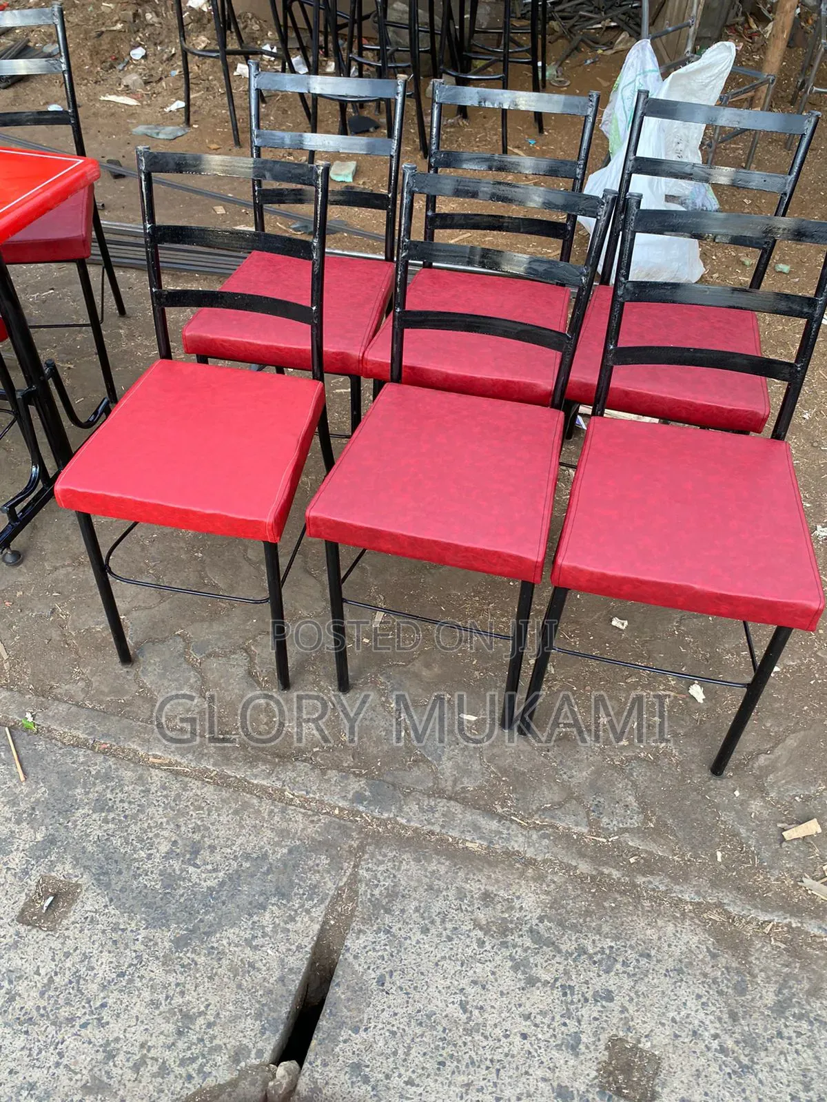 Red Low Squared Flat Restaurants and Bar Chairs