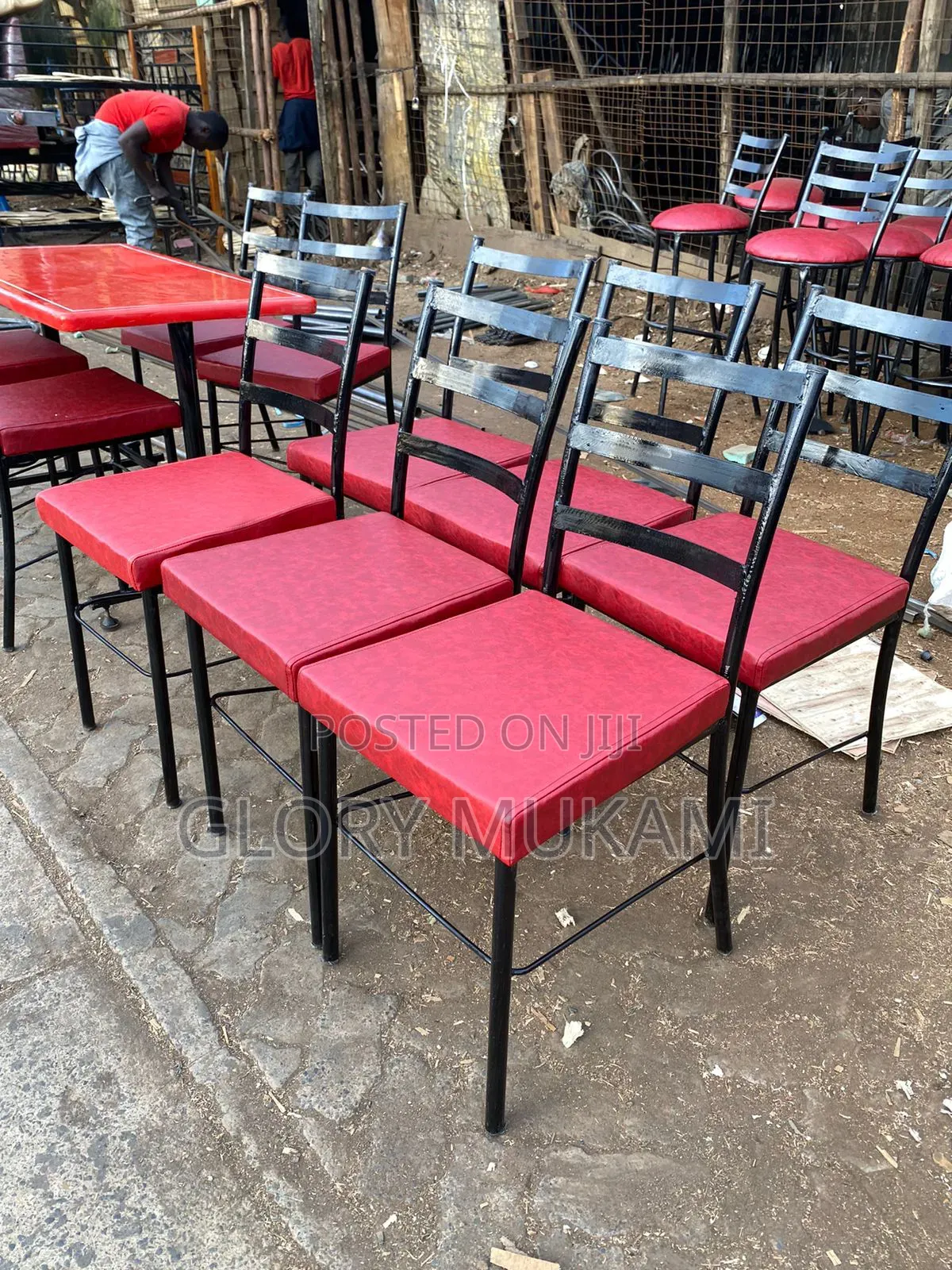 Red Low Squared Flat Restaurants and Bar Chairs